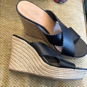 J. Crew Black and Tan Wedge Sandals-9.5